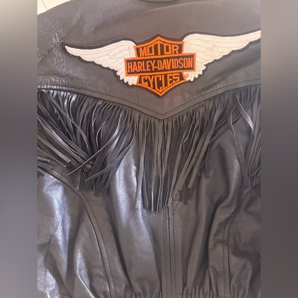 Vintage SHAF Black Leather Biker Jacket Fringe Motor Harley Davidson XL Motorcy - Picture 13 of 15